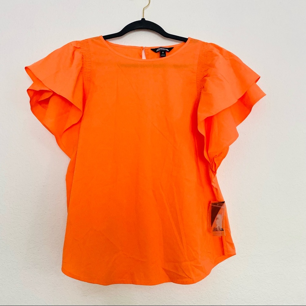 PROJECT RUNWAY Ruffle Sleeve Blouse Orange Size Medium - Picture 5 of 14